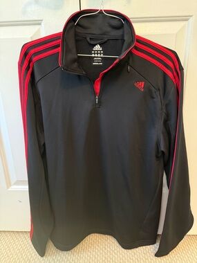 adidas Black Quarter-Zip Pullover with Red Stripes